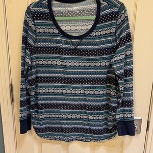 Old Navy Striped Navy and Teal Long Sleeve Top